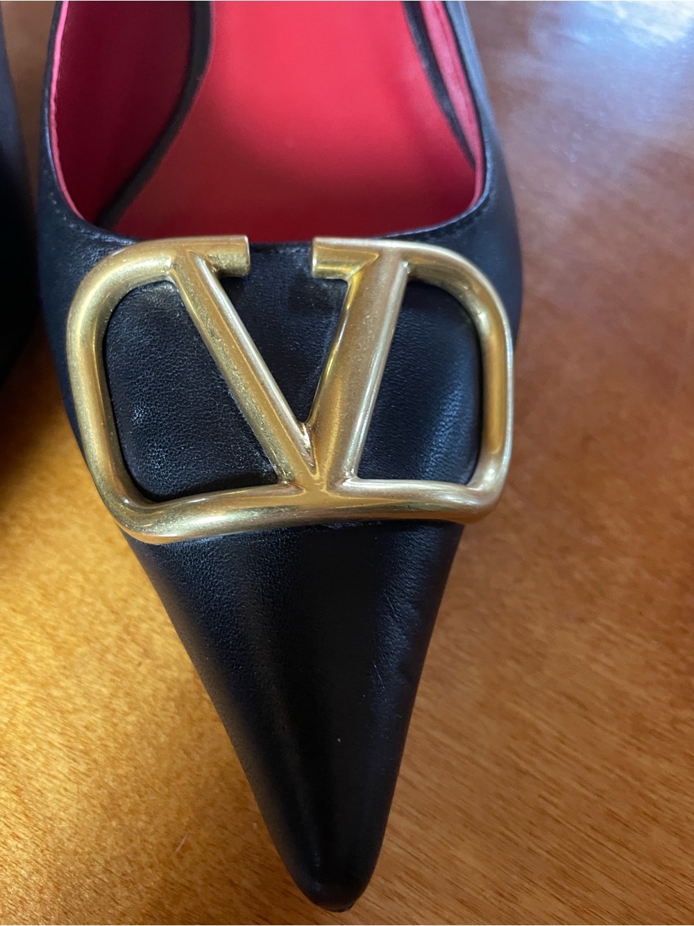 Super Queen Classic Black Pointed Heels with kitten heels and Gold Logo. Classy! - Picture 3 of 7